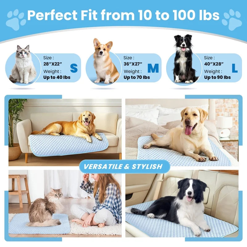 Dog Cooling Mat Breathable Cooling Pad for Dog Cats Washable Pet Cooling Mat for Indoor Outdoor Pets with Non-Slip Bottom Summer Heat Relief Portable Small, 28X22 Inch, Blue