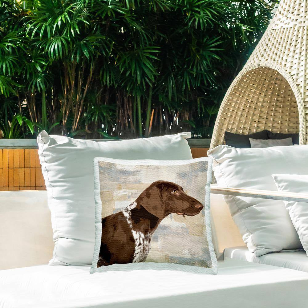 Pointer Dog Side Portrait Soft Cross Hatch Pattern Brown Square Outdoor Throw Pillow