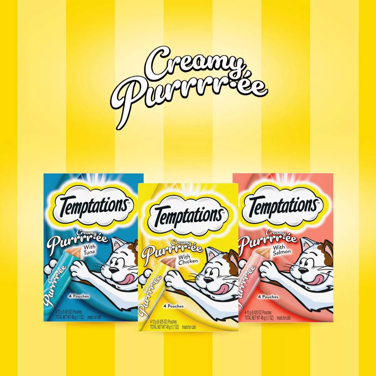 Temptations Creamy Puree with Chicken and Salmon Flavor Squeezable Lickable Variety Pack Cat Treats - 16Ct