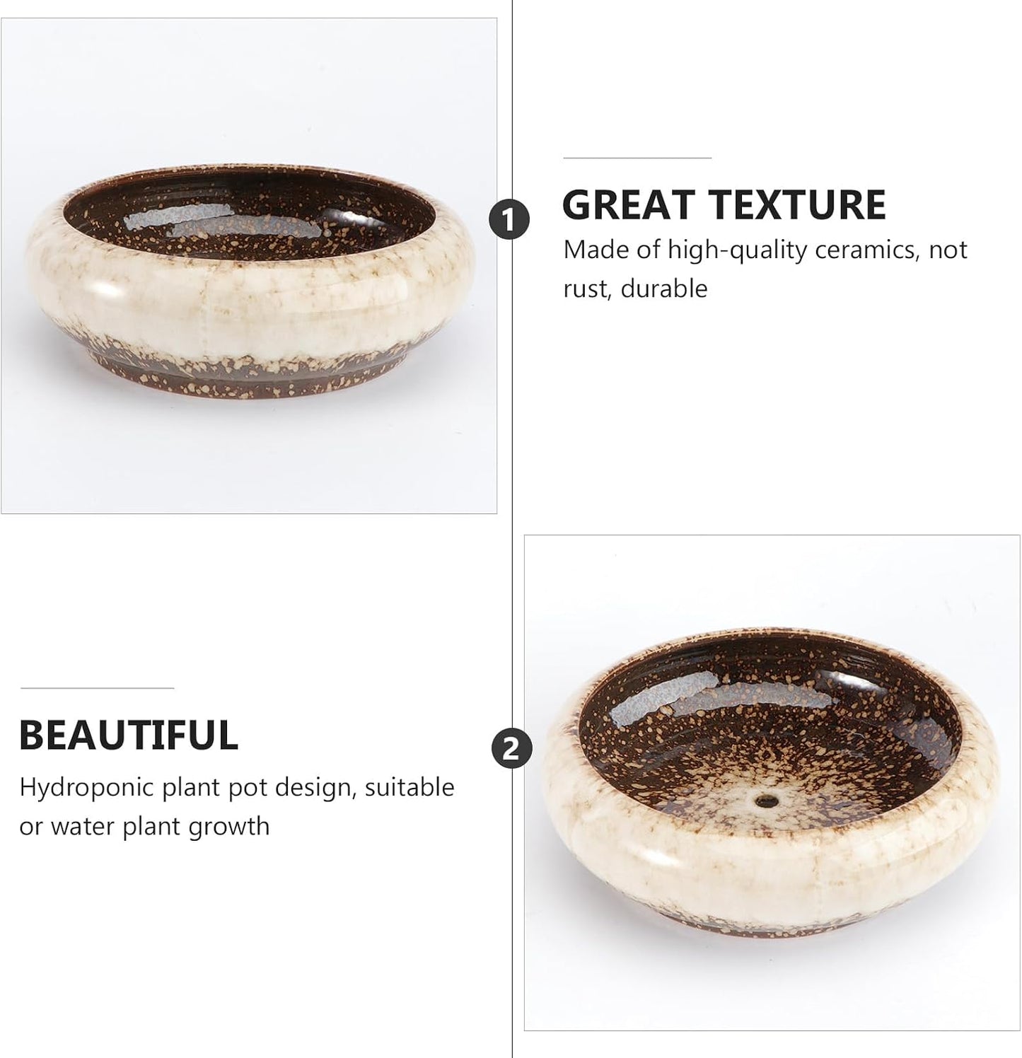 7.3 Inch Ceramic Succulent Planter, Shallow round Bonsai Pot with Drainage for Indoor Outdoor Plants, Decorative Ceramic Flower Container for Home Decor