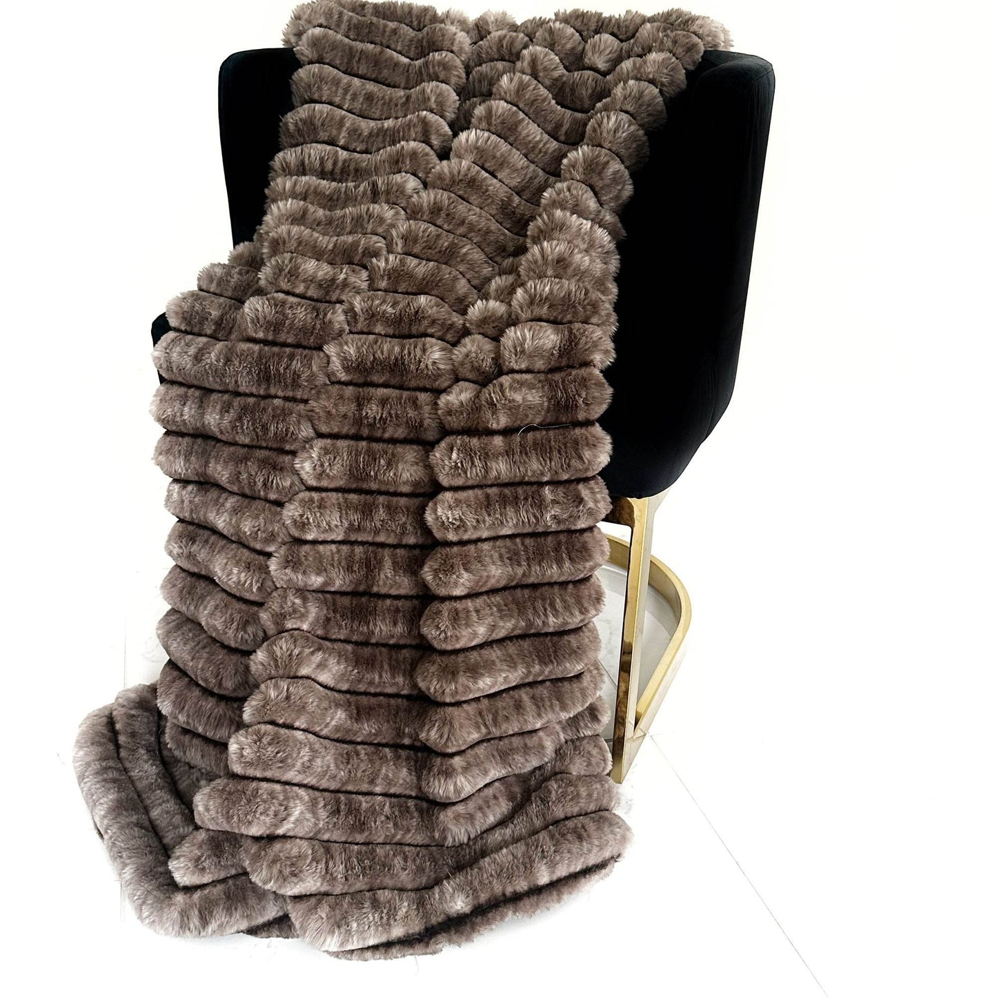 Plutus Brown Luxe Bunny Faux Fur Luxury Throw Blanket