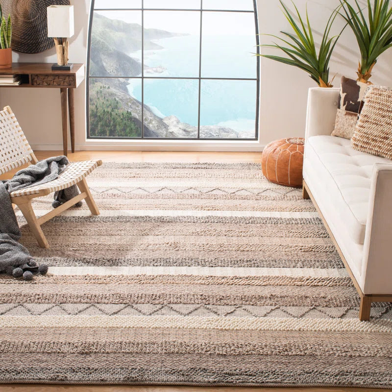 Jacques Hand Woven Wool/Cotton Striped Rug in Beige
