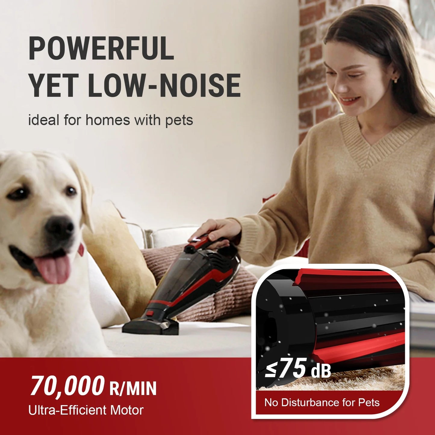Cordless Handheld Vacuum, Car Vacuum Cleaner Rechargeable with Motorized Brush, Powerful Stair Vacuum