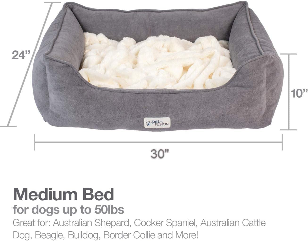 Calming Cuddler Dog & Cat Bed | Anti-Anxiety Dog Bed for Medium Dogs & Cats | Loose Blanket Promotes Burrowing (Dogs) & Kneading (Cats) | Certipur-Us Memory Foam | Grey/Ivory