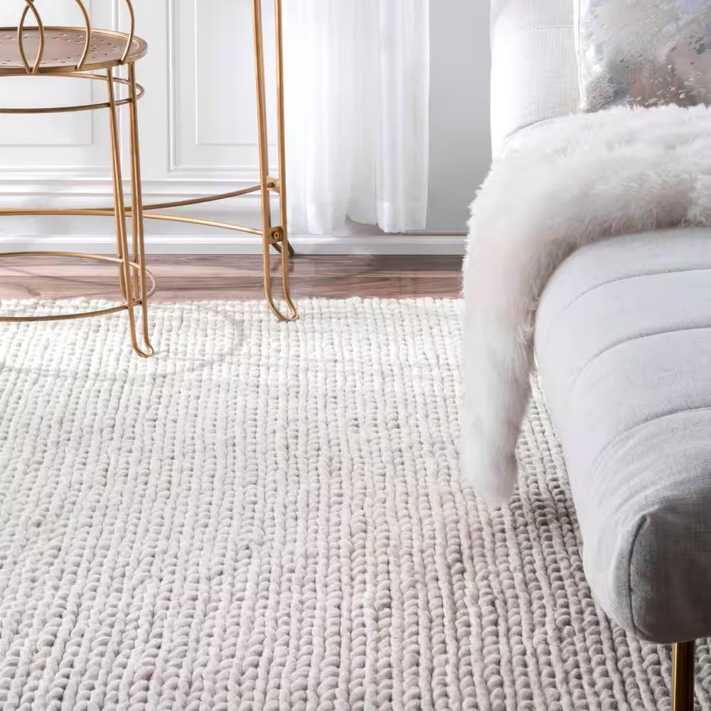 Caryatid Chunky Woolen Cable Off-White Doormat 3 Ft. X 5 Ft. Area Rug