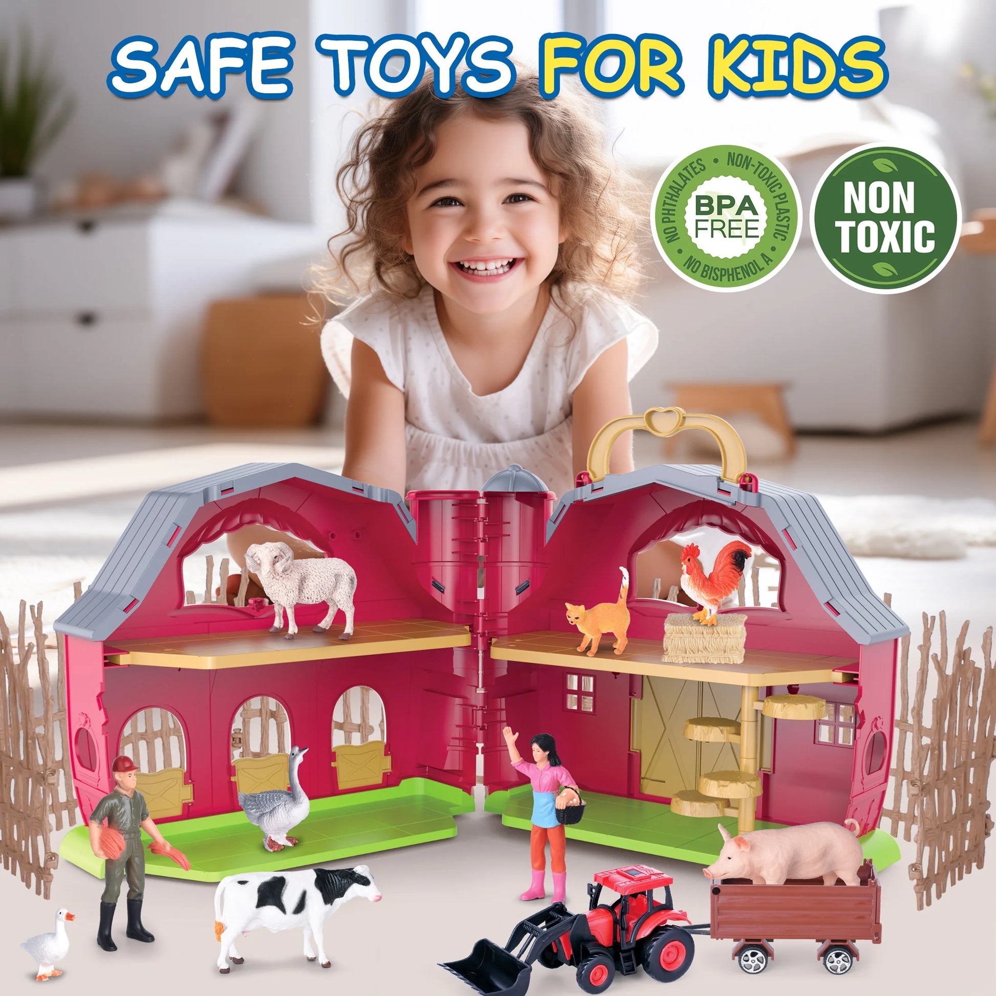 Farm Animal Toys Take along Barn Farm Playset for Toddlers Montessori Toys for Kids with 10 Animals Figurines 2 DIY Stickers