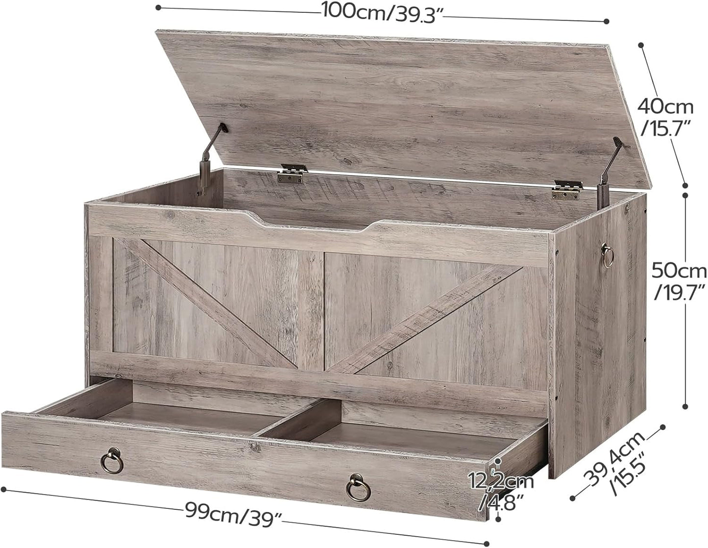 Greige Premium Quality Solid Wood Storage Bench Toy Chest