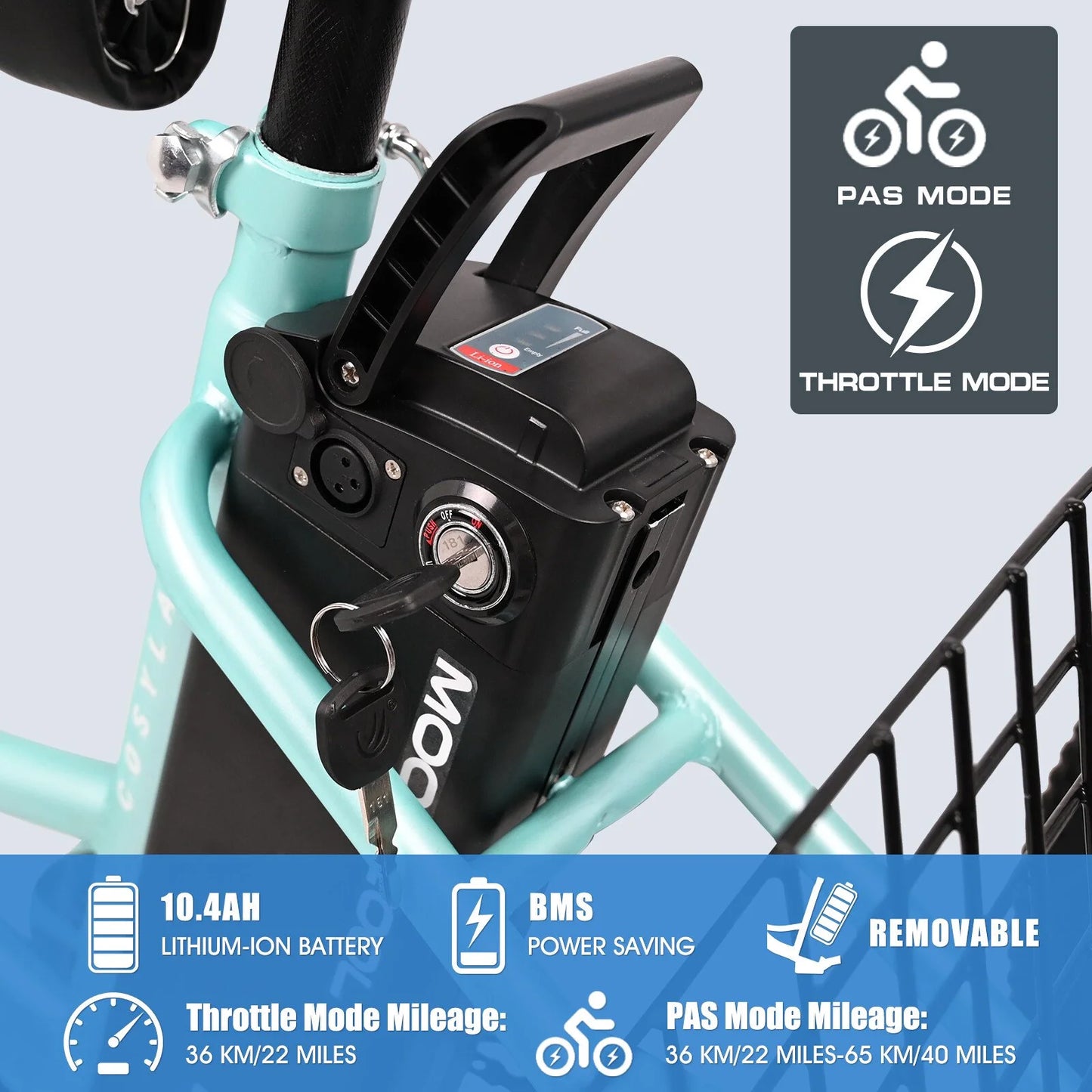 Electric Tricycle for Adults, 350W 36V Electric Trike Motorized Three Wheel Electric Bicycle, 7 Speeds 3 Wheels Adult Electric Tricycle with Large Basket,Cyan