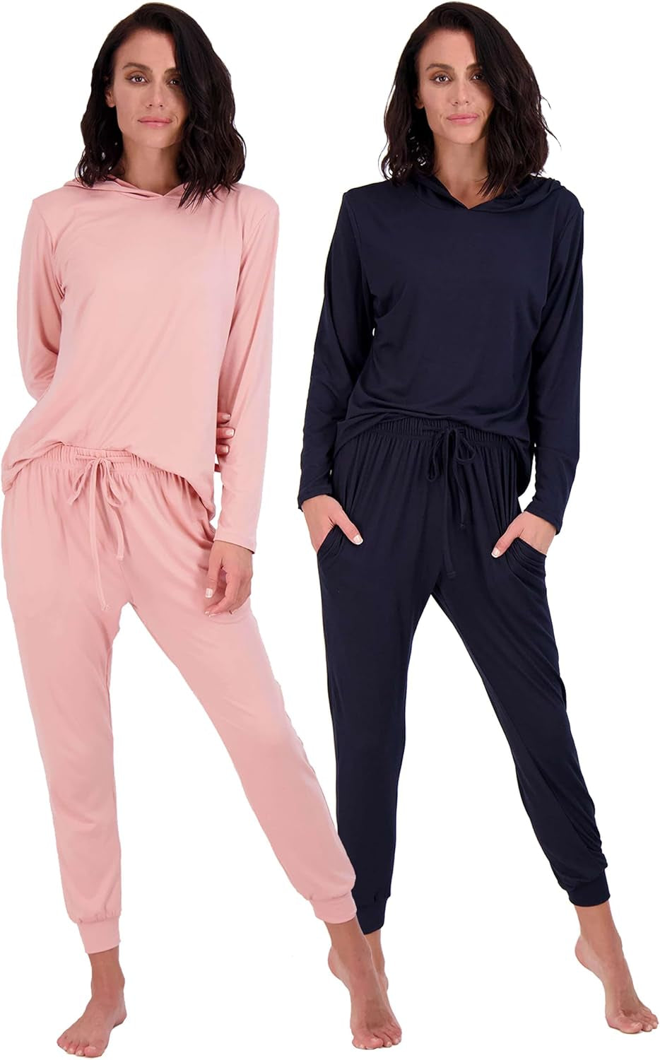 2 Pack: Women'S Soft Long Sleeve Sleep Set - Comfortable Lounge Pull over Hoodie and Henley Jogger