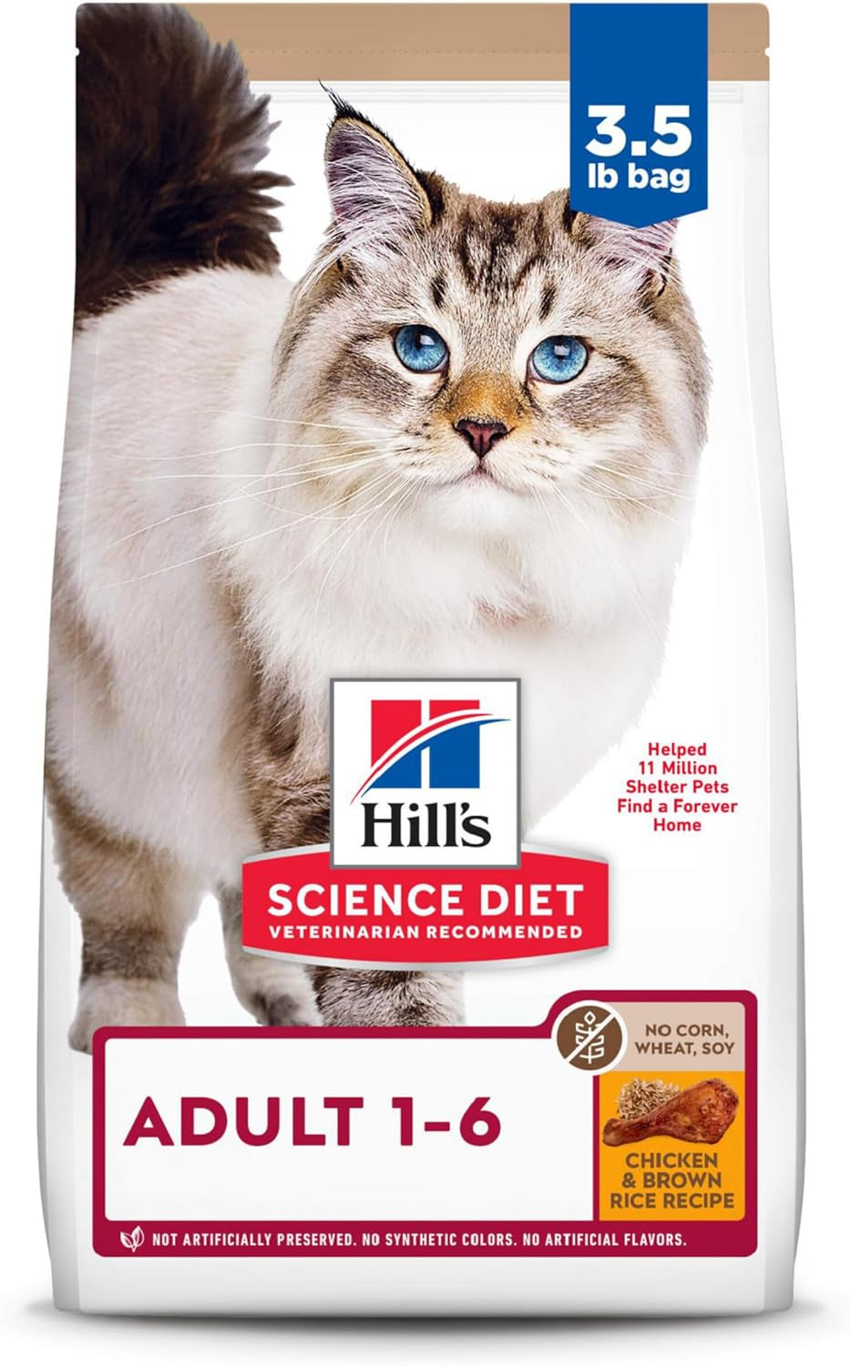 Adult 1-6 No Corn, Wheat or Soy Dry Cat Food, Chicken, 3.5 Lb. Bag