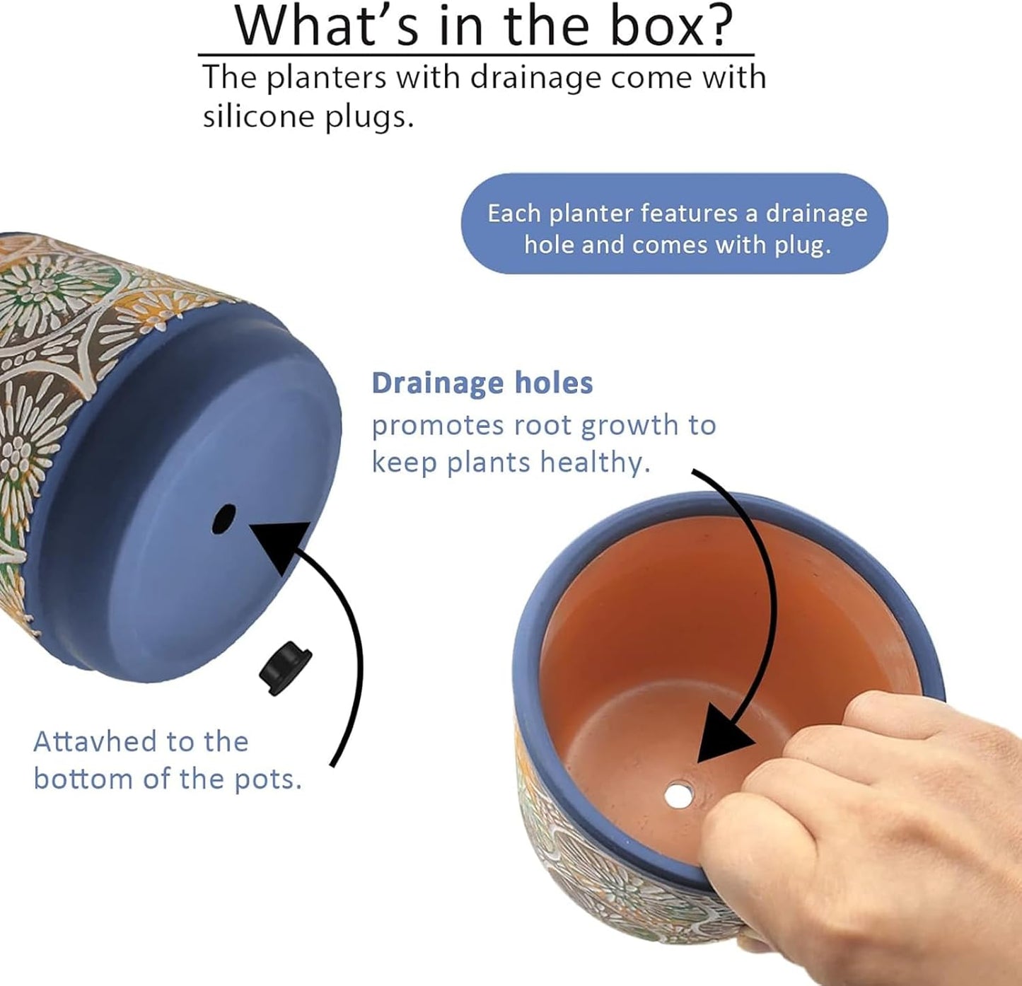 3 Piece Ceramic Plant Pots Indoor Pots Set with Drainage Holes, 5.7/4.7/3.5/Inch, Modern Decorative Pots Outdoor Plants Lilies, Cacti, Succulents, Snakes, and Bamboo (Blue)