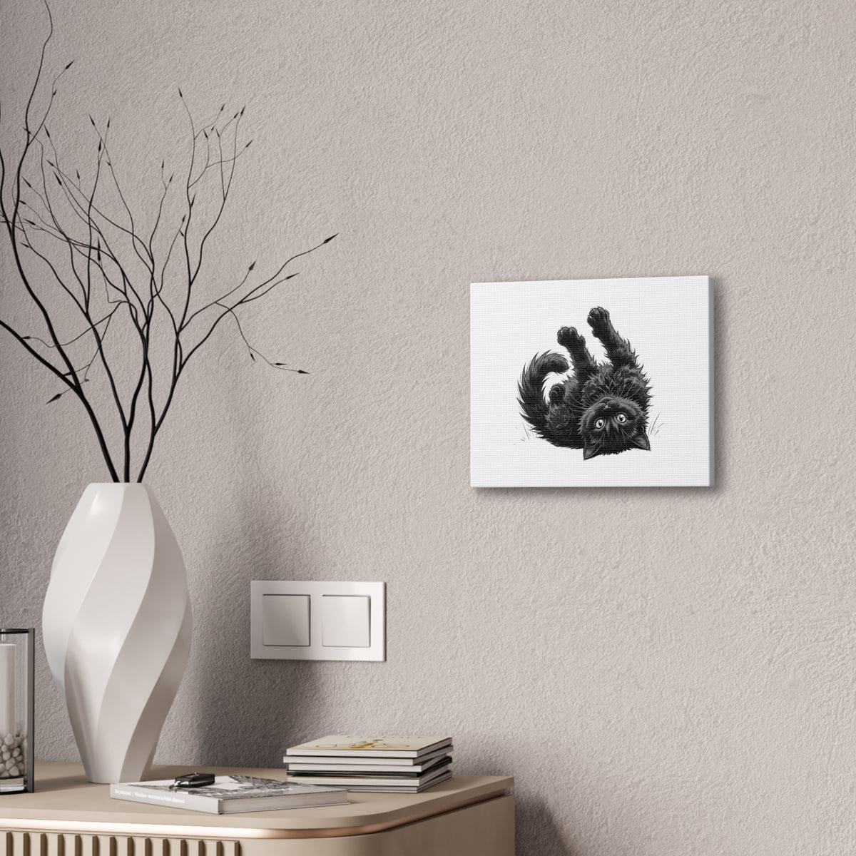 Playful Fluffy Black Kitten Canvas- Twixie Collection- Bestie Best Decor Collection