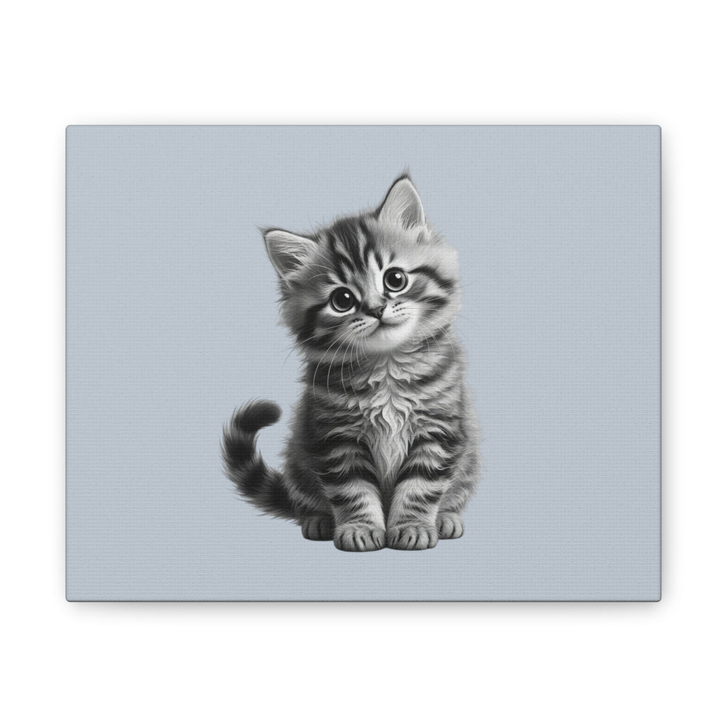 Gray Tabby Kitten Illustration Canvas- Bestie Best Decor Collection- Sage Collection