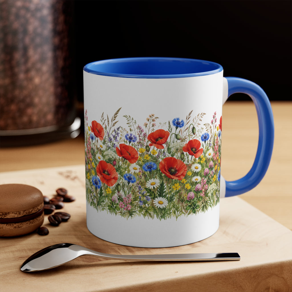 Wildflower Poppy Meadow Mug | Red Accent 11oz Ceramic