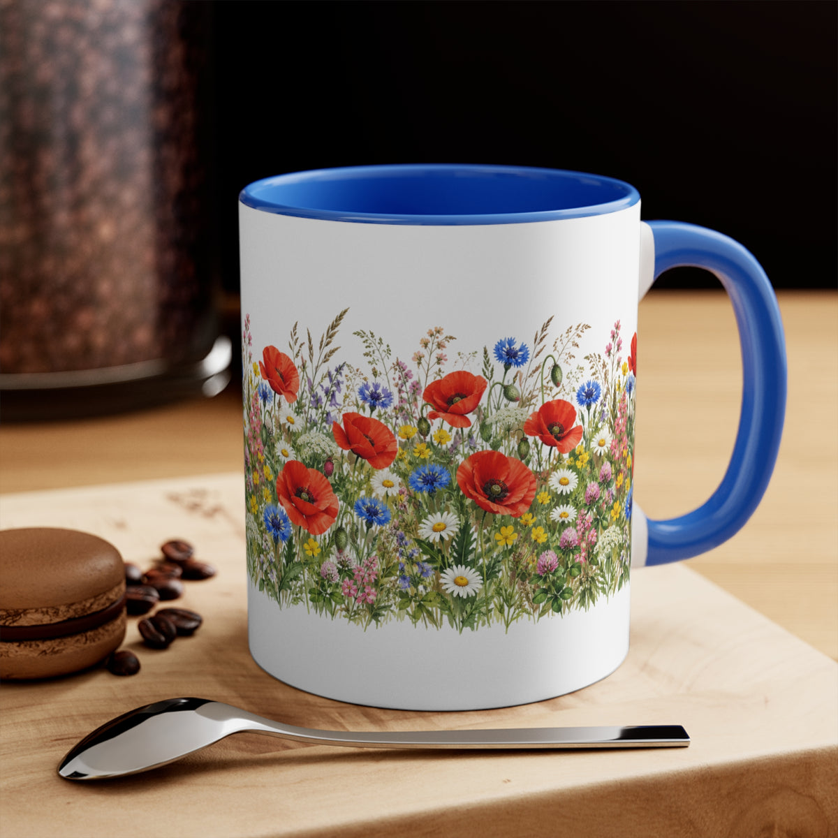 Wildflower Poppy Meadow Mug | Red Accent 11oz Ceramic