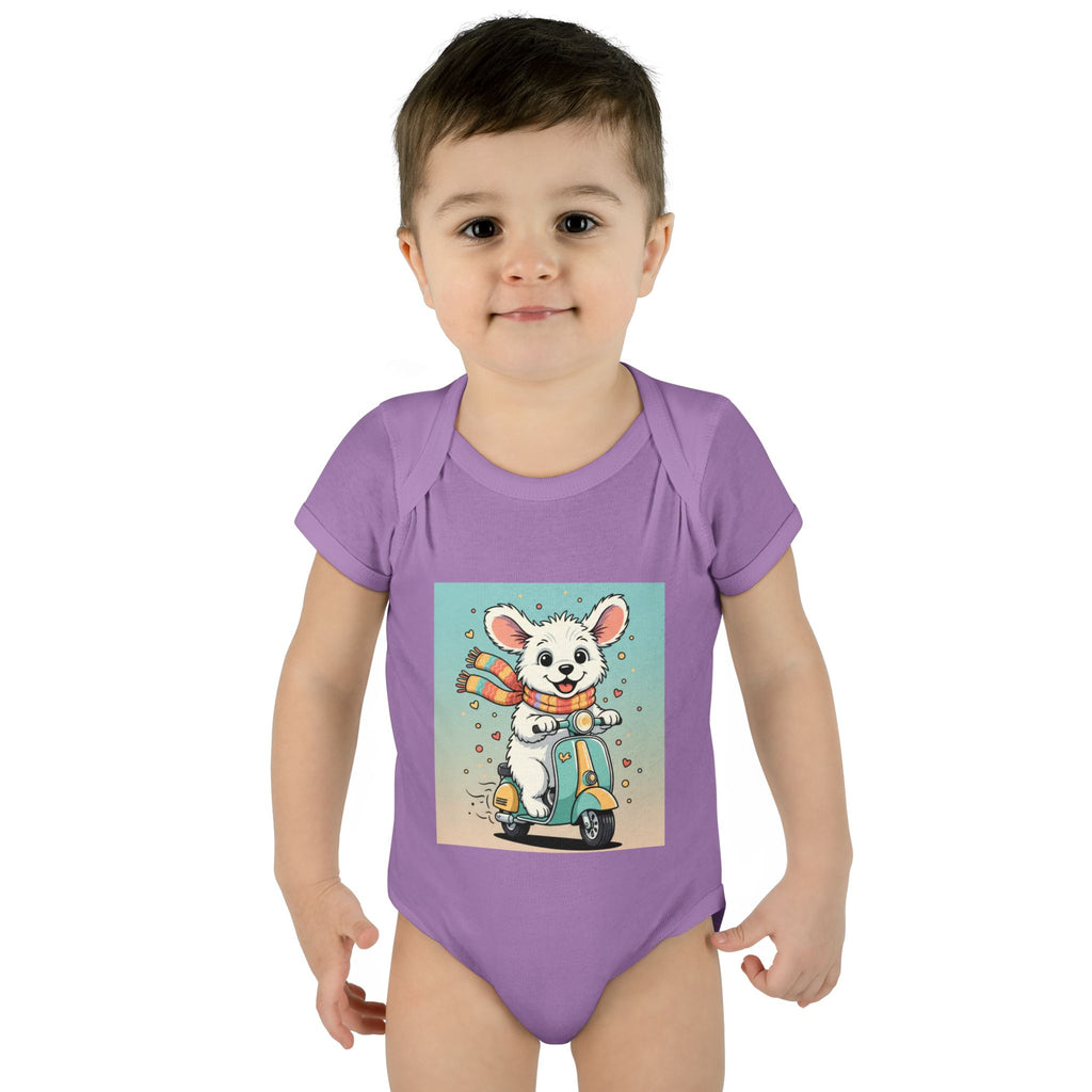 Cute Puppy & his Scooter- Infant Baby Rib Bodysuit- Unisex