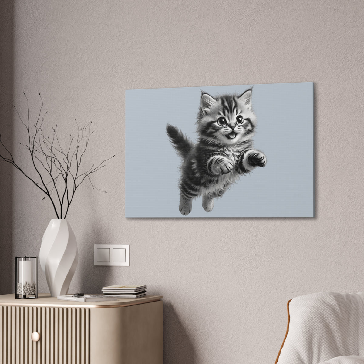 Playful tabby Kitten Canvas- Sage Collection- Bestie Best Decor Collection
