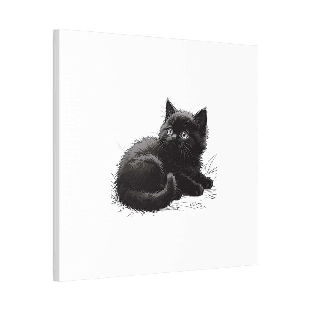 Black Kitten Illustration Canvas Stretched | Cute Cat Wall Art- Nursery & Kids room Decor, Twixie Collection- Bestie Best