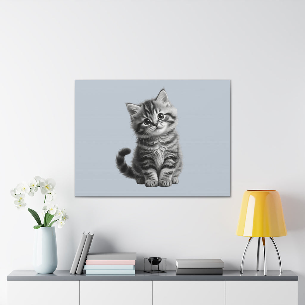 Gray Tabby Kitten Illustration Canvas- Bestie Best Decor Collection- Sage Collection