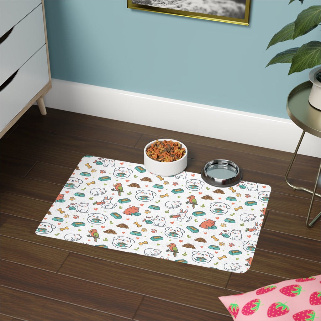 Cute Pet Pattern Pet Food Mat | Cat Dog Bird Rabbit Food Mat 12x18