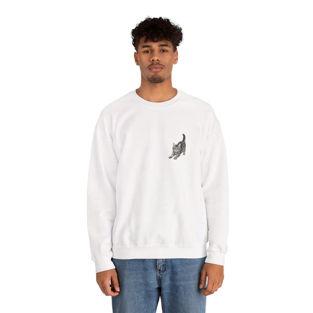Playful Kitten Illustration Sweatshirt | Small Chest Cat Artwork