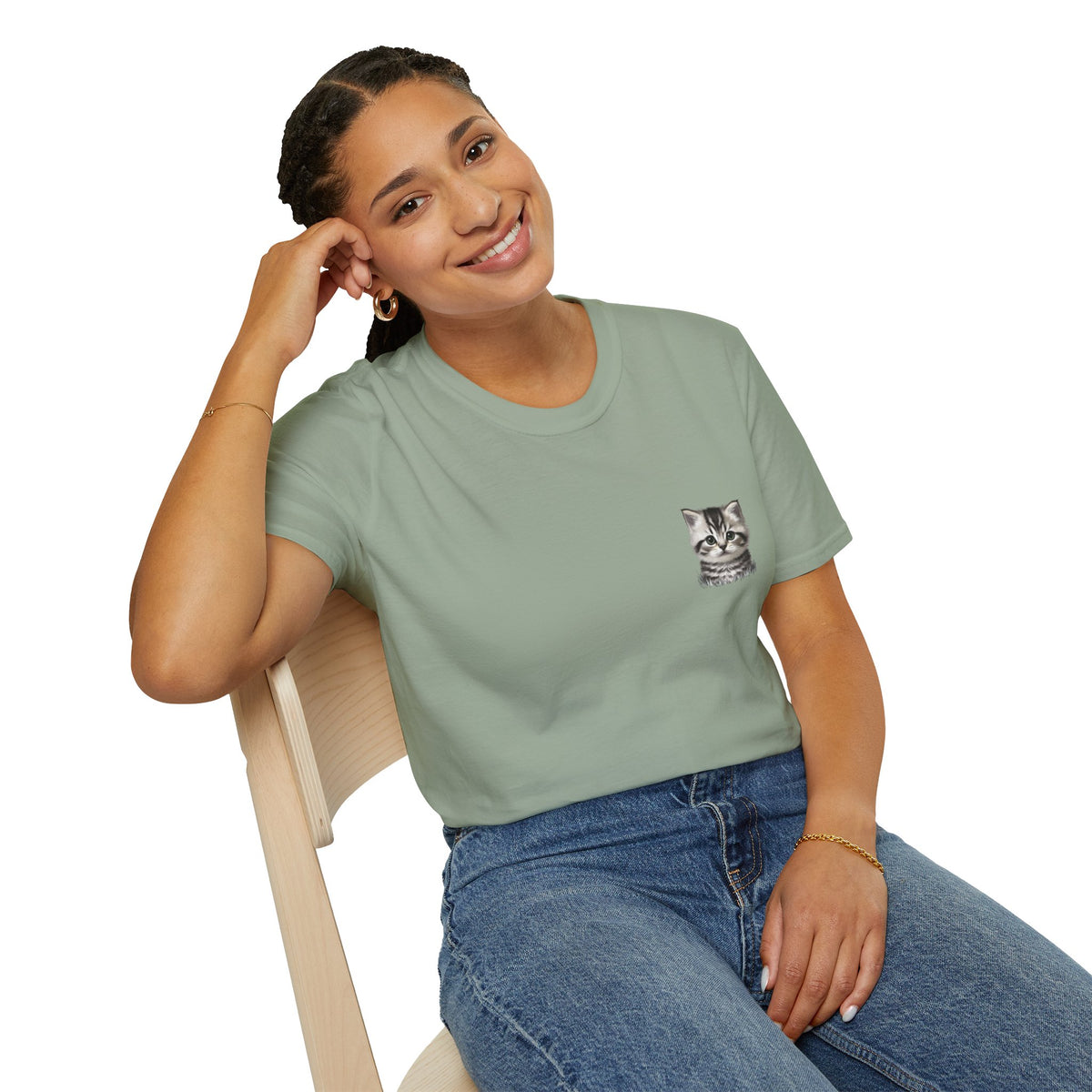 Proper Kitten Portrait T-Shirt | Small Chest Pocket Illustration- Bestie Best Collection