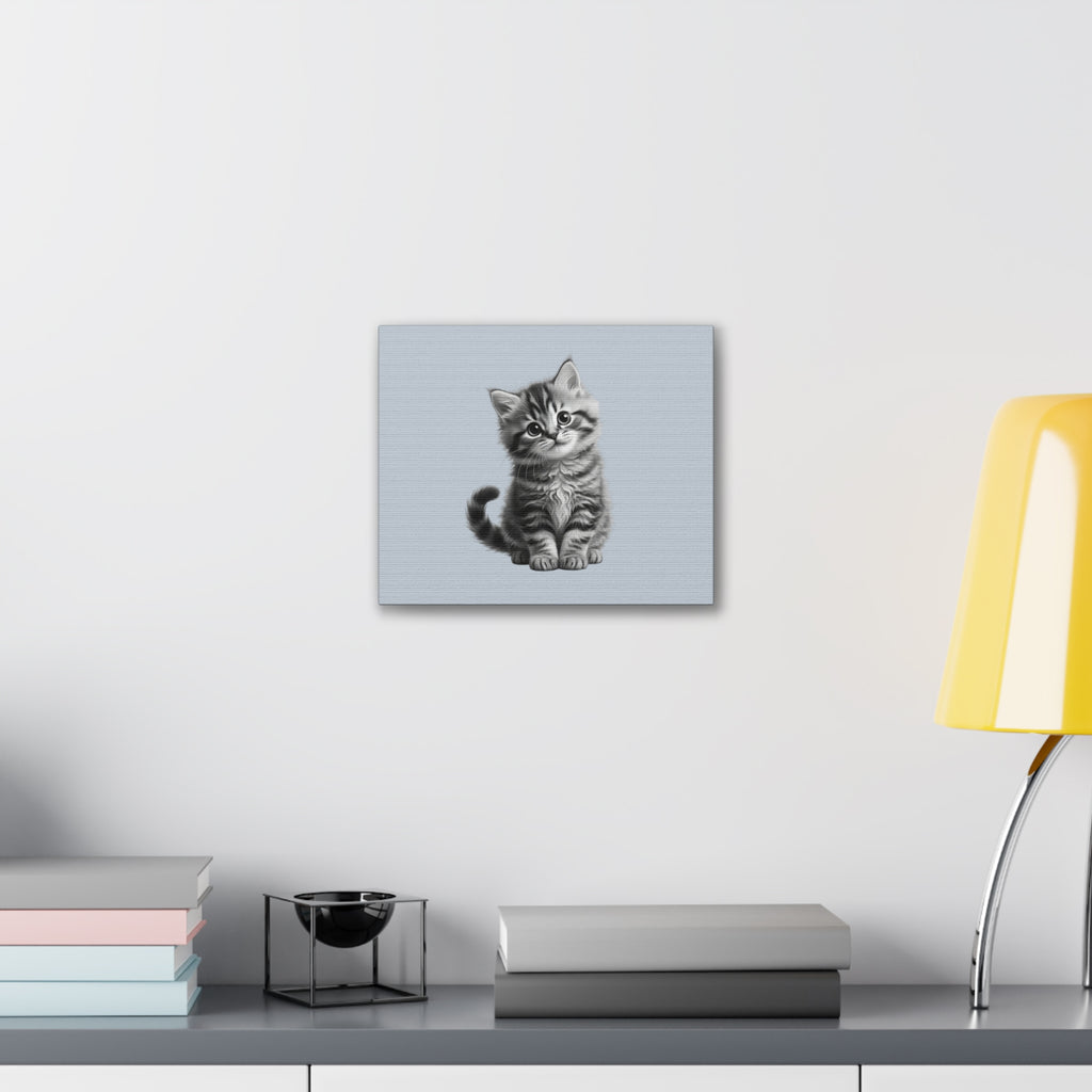 Gray Tabby Kitten Illustration Canvas- Bestie Best Decor Collection- Sage Collection