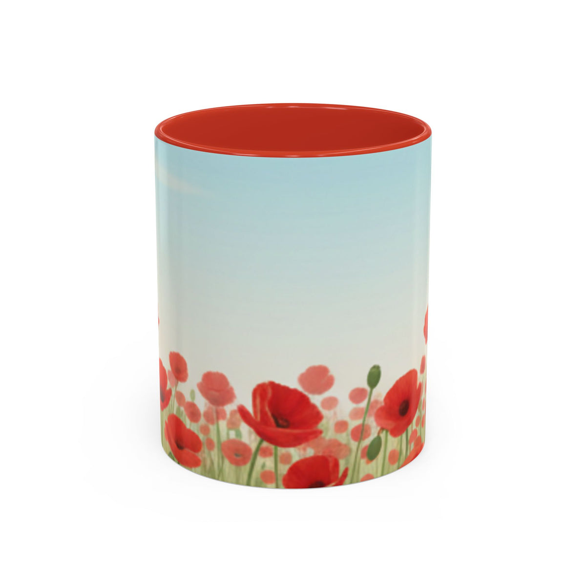 Poppy Field Accent Coffee Mug — Floral 11/15oz Ceramic Morning Cup Bright Uplifting