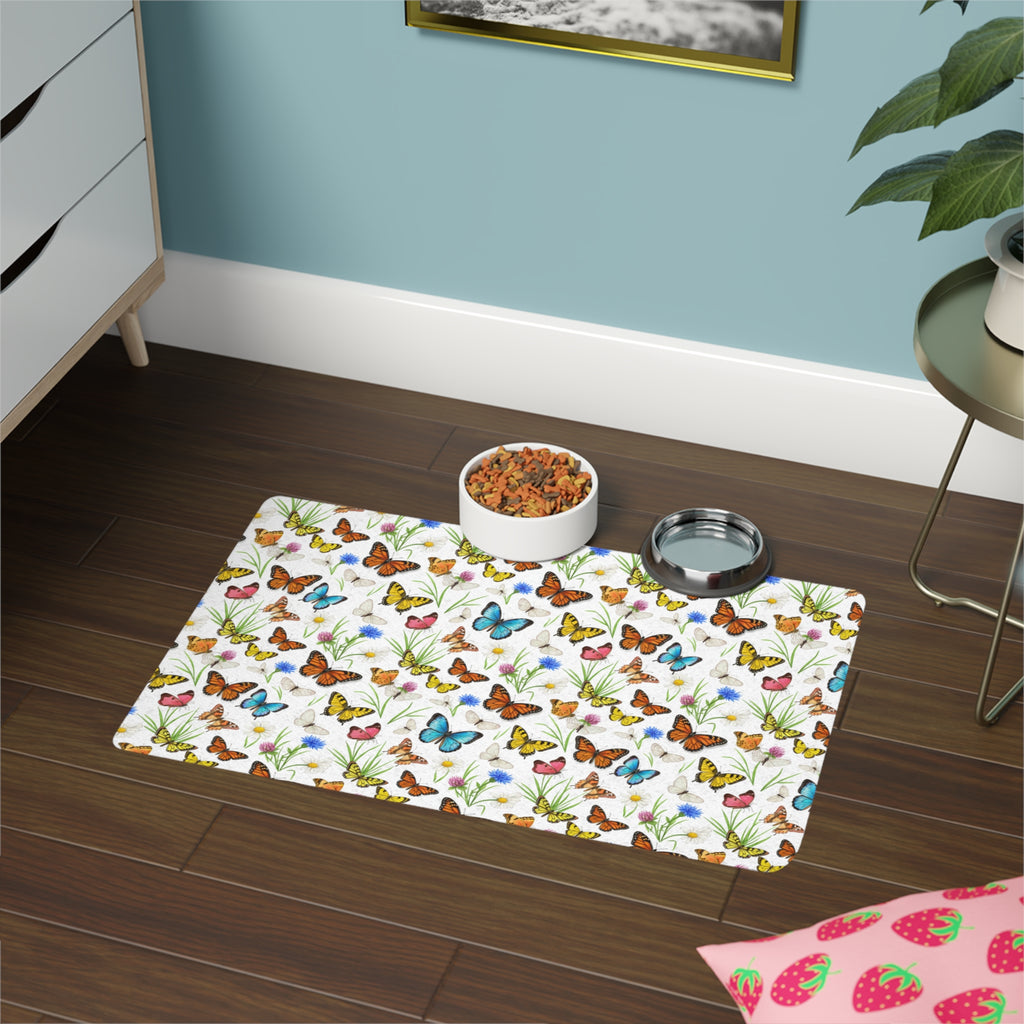 Watercolor Butterfly Pattern Pet Food Mat