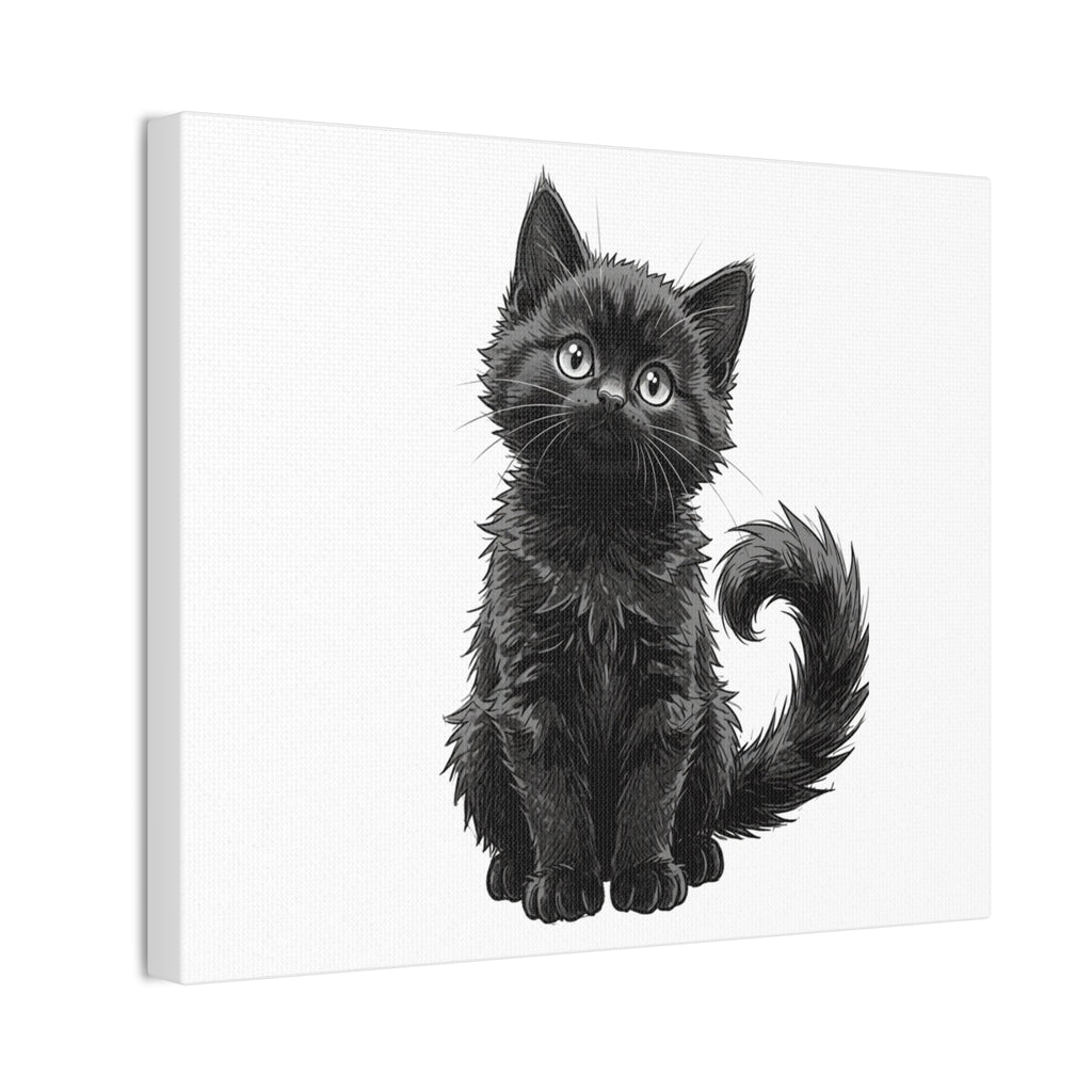 Adorable Fluffy Black Kitten Illustration Canvas- Twixie Collection- Bestie Best Decor Collection