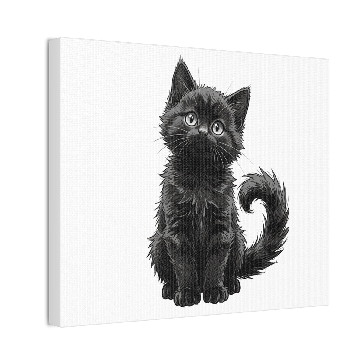 Adorable Fluffy Black Kitten Illustration Canvas- Twixie Collection- Bestie Best Decor Collection