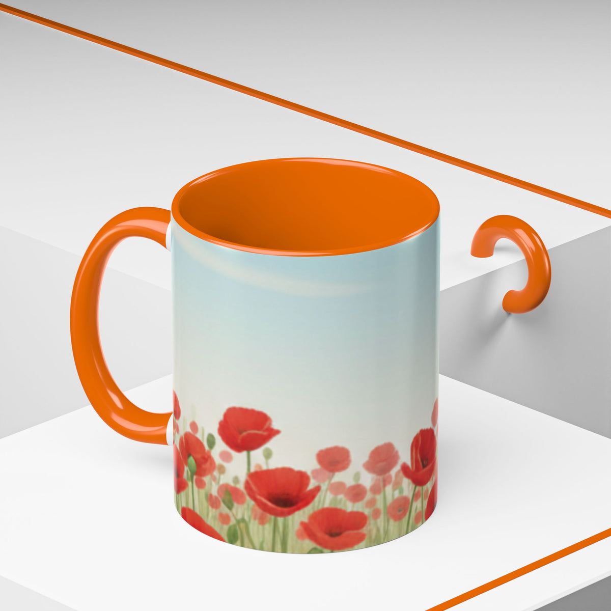 Poppy Field Accent Coffee Mug — Floral 11/15oz Ceramic Morning Cup Bright Uplifting
