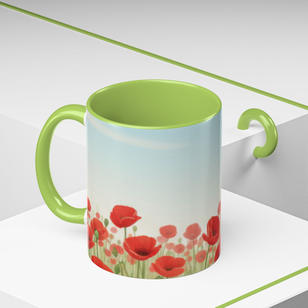 Poppy Field Accent Coffee Mug — Floral 11/15oz Ceramic Morning Cup Bright Uplifting