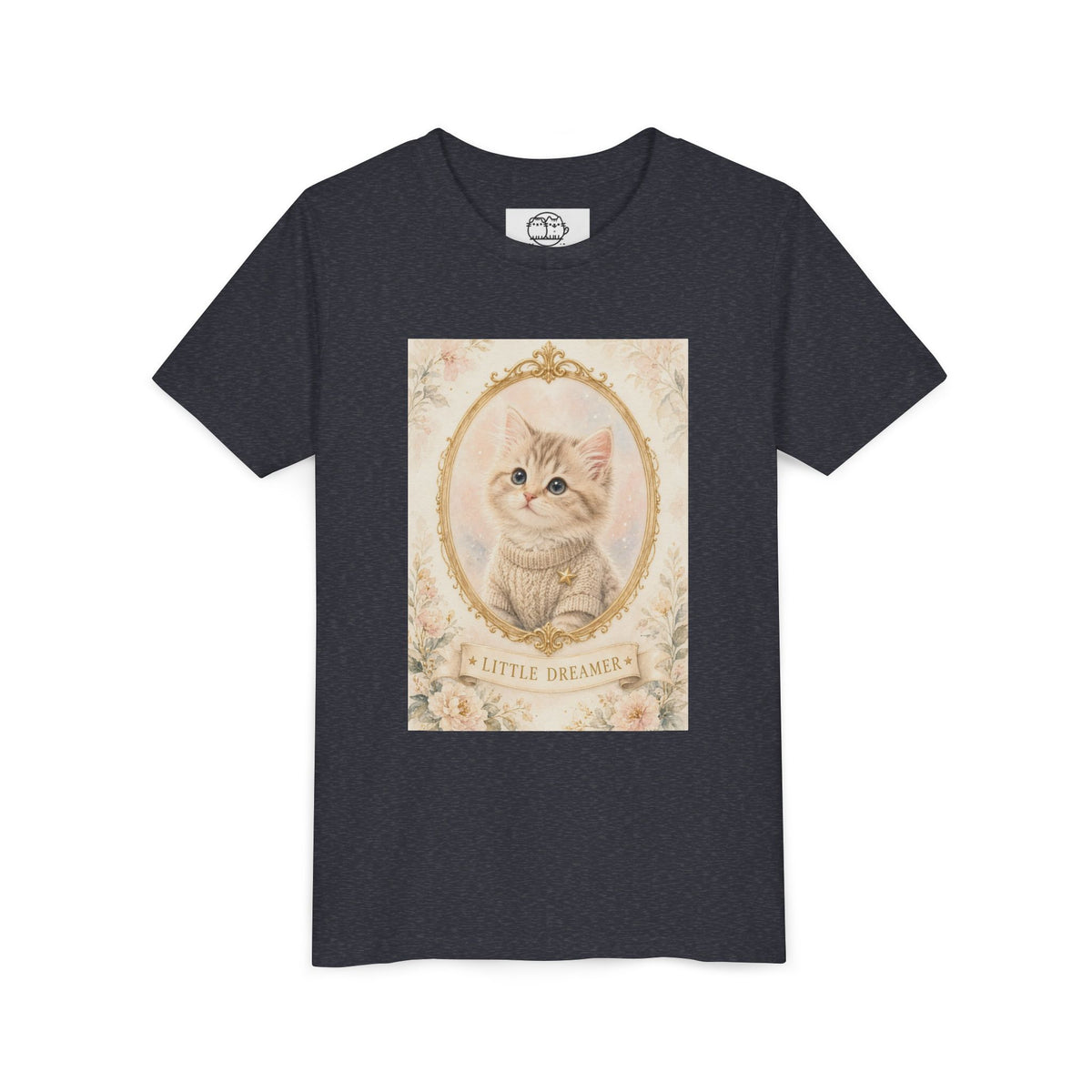 Little Dreamer Kitten Youth Tee | Vintage Floral Portrait, Cute Cat- Bestie Best Luxury Collection