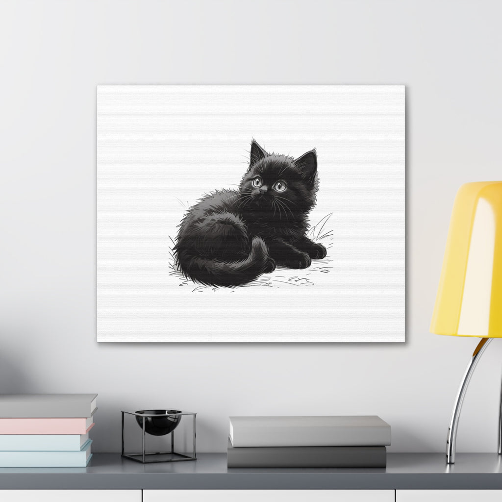 Black Kitten Illustration Canvas Stretched | Cute Cat Wall Art- Nursery & Kids room Decor, Twixie Collection- Bestie Best