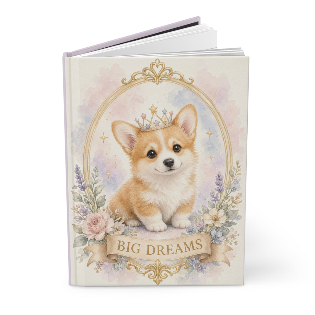 Royal Corgi Puppy with Crown Big Dreams Hardcover Journal | Cute Floral Notebook- Bestie Best Journal Collection