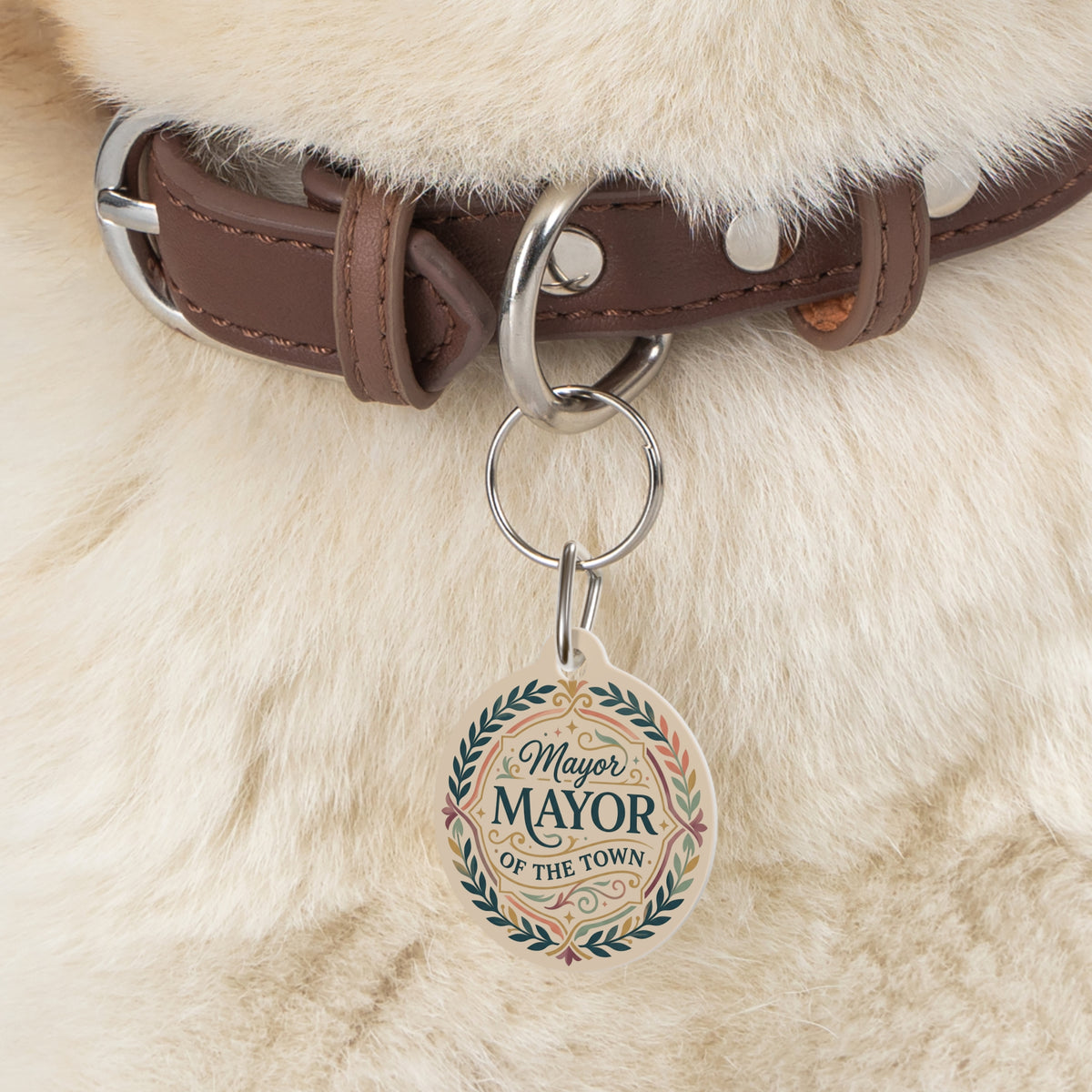Mayor of the Town Pet Tag — Decorative Round Dog Cat ID Tag