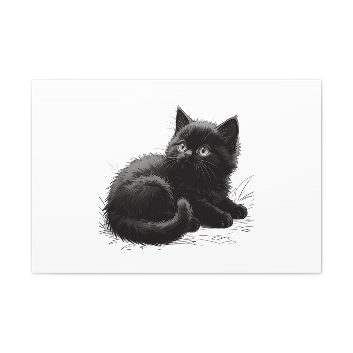 Black Kitten Illustration Canvas Stretched | Cute Cat Wall Art- Nursery & Kids room Decor, Twixie Collection- Bestie Best