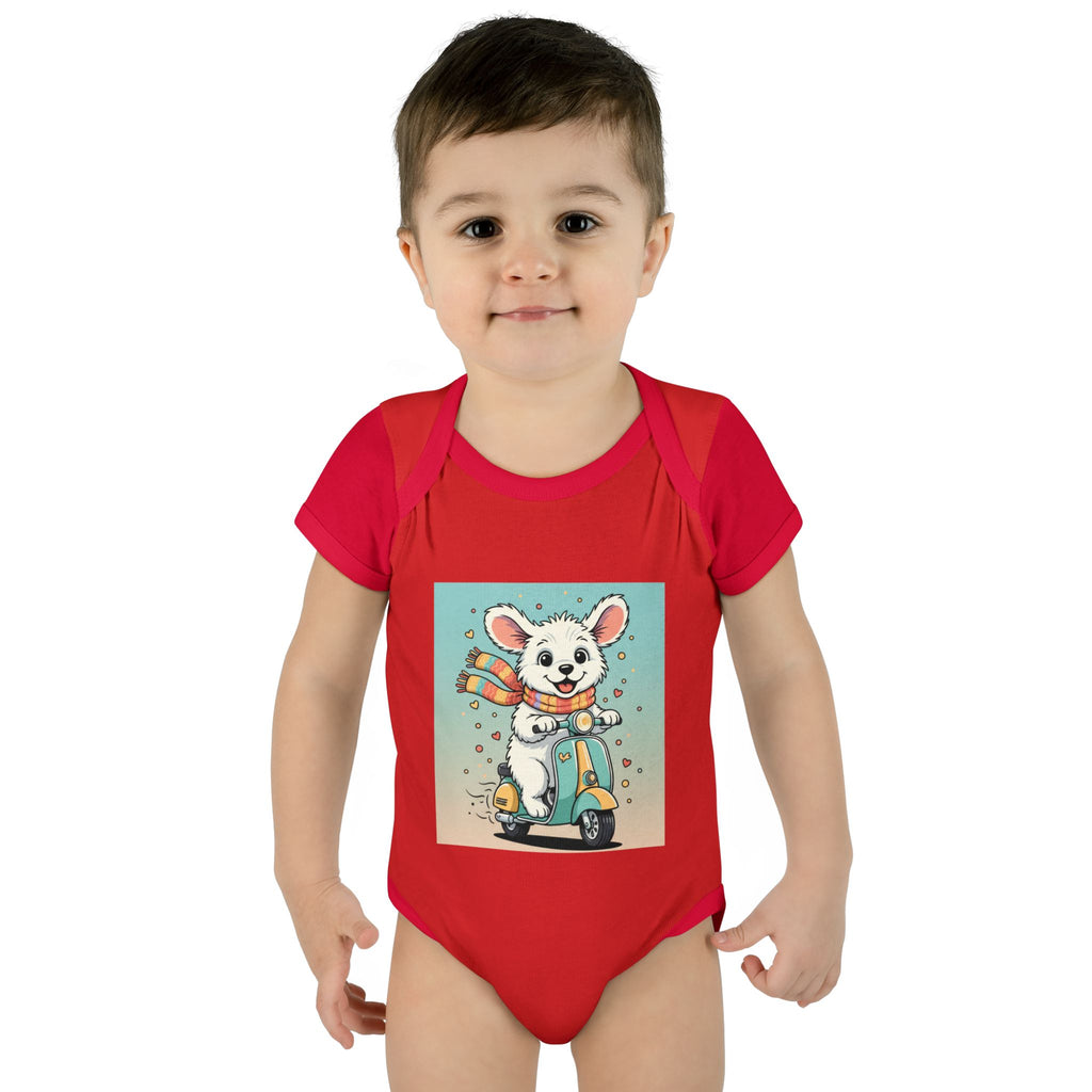 Cute Puppy & his Scooter- Infant Baby Rib Bodysuit- Unisex