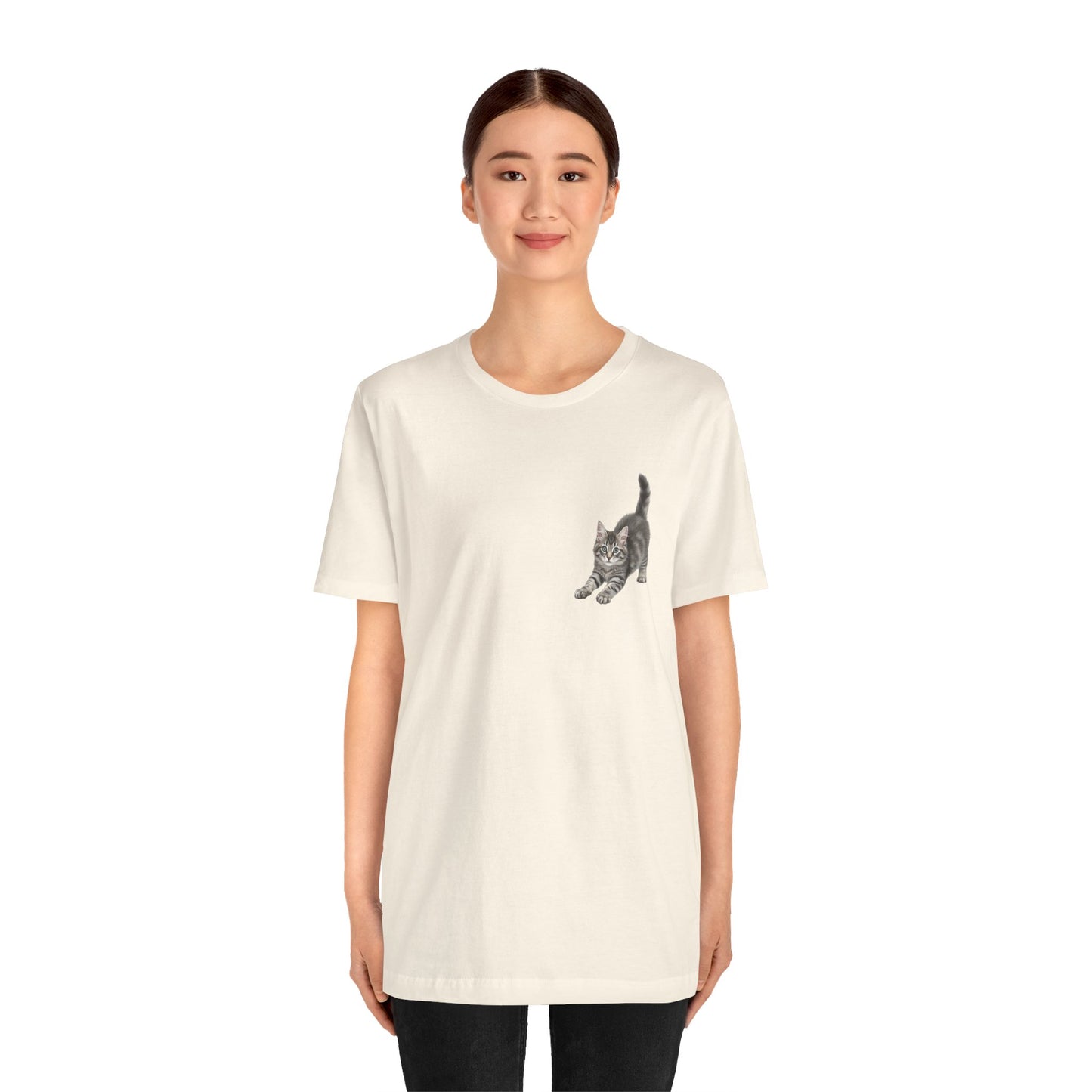 Playful Kitten Pounce Illustration Tee | Carmen Collection Cat Drawing