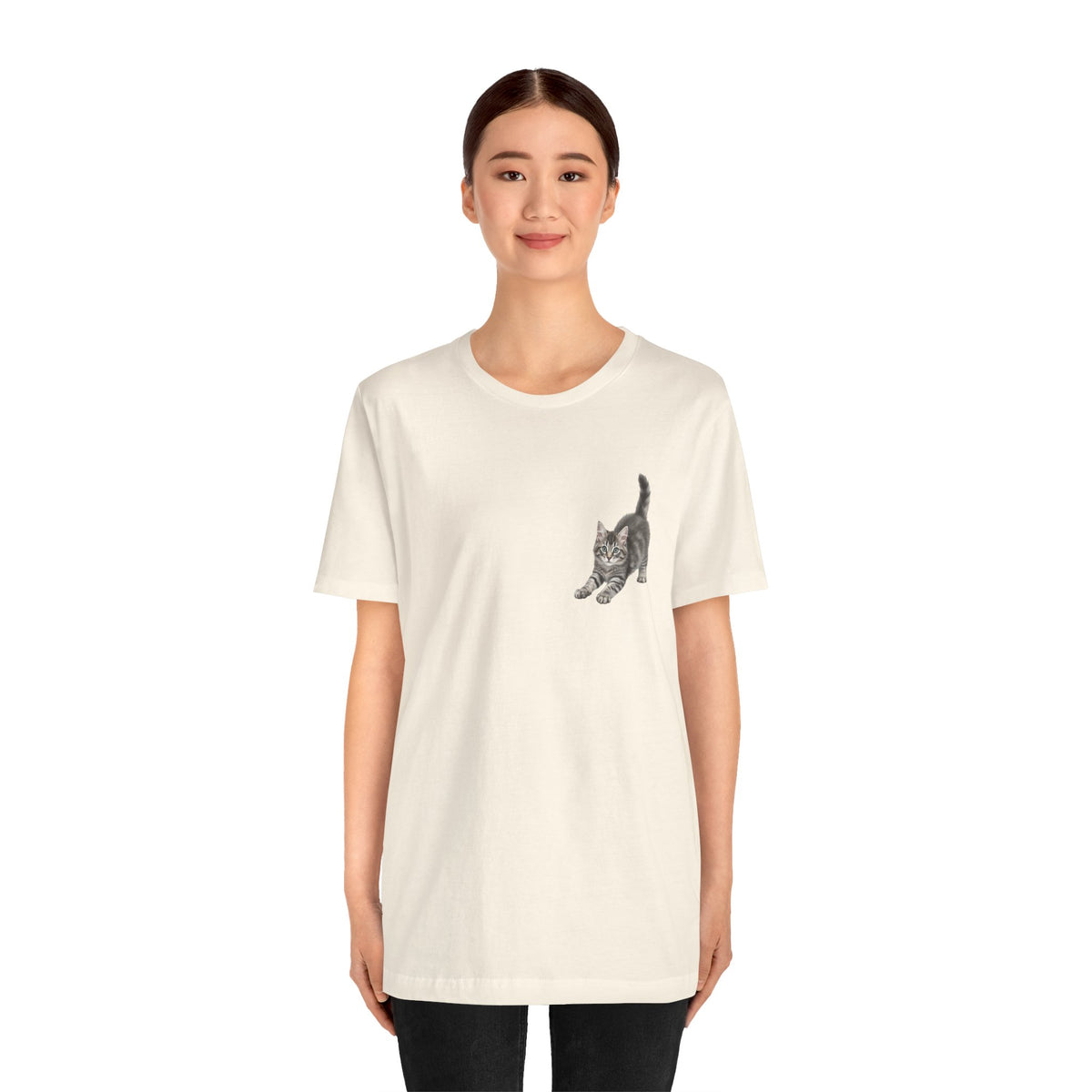 Playful Kitten Pounce Illustration Tee | Carmen Collection Cat Drawing