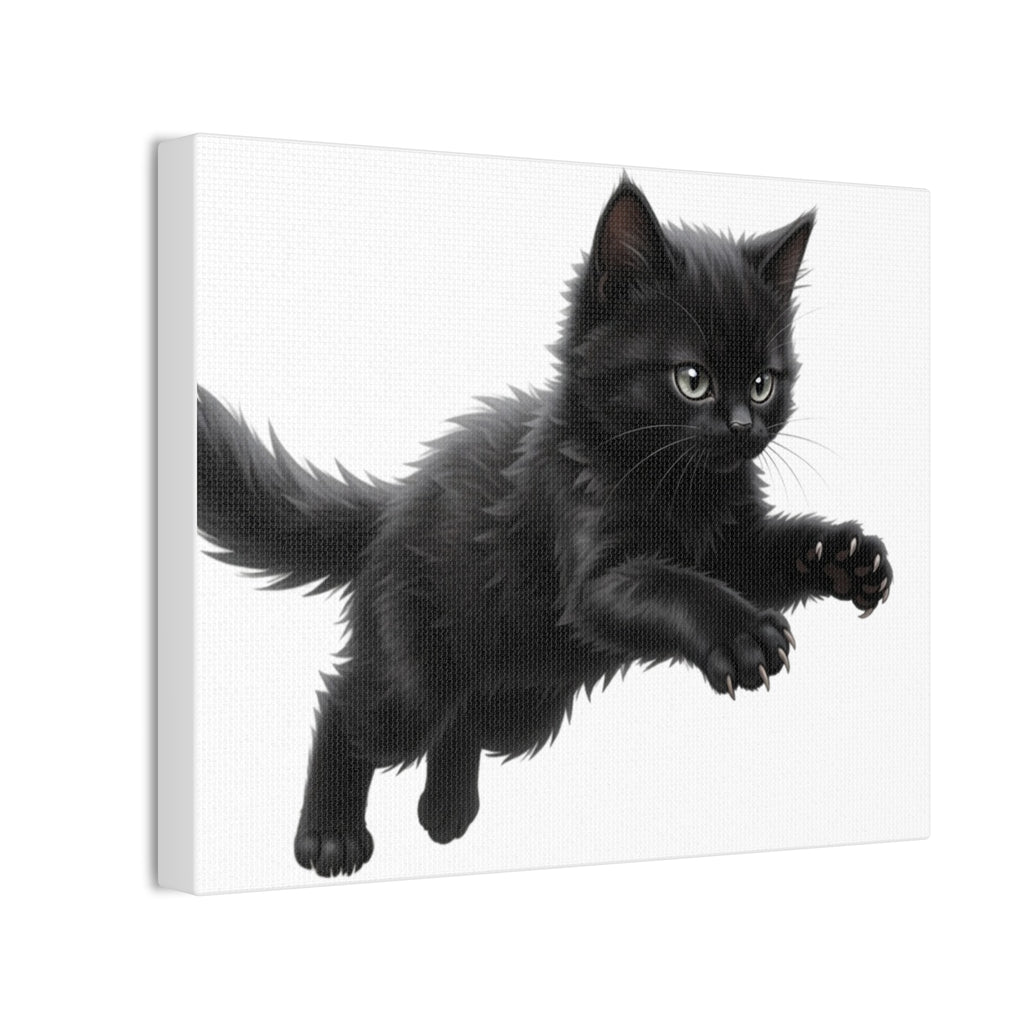 Leaping Fluffy Black Kitten Canvas- Twixie Collection- Bestie Best Decor Collection