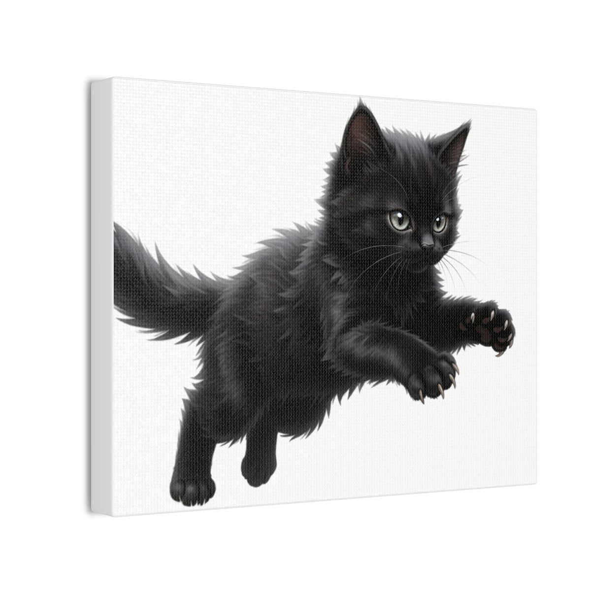 Leaping Fluffy Black Kitten Canvas- Twixie Collection- Bestie Best Decor Collection
