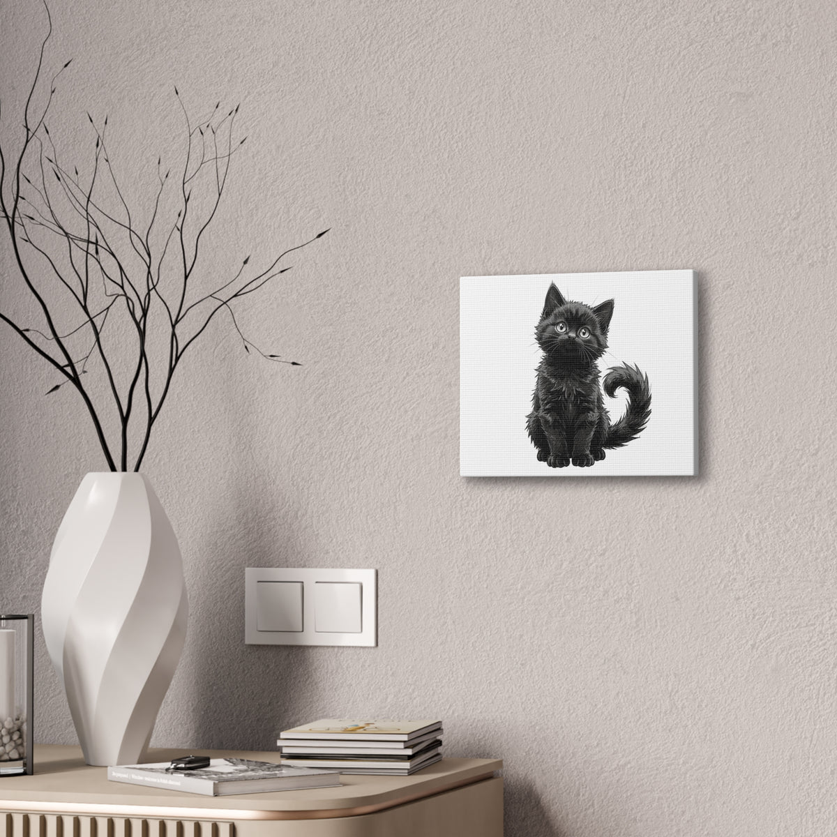 Adorable Fluffy Black Kitten Illustration Canvas- Twixie Collection- Bestie Best Decor Collection
