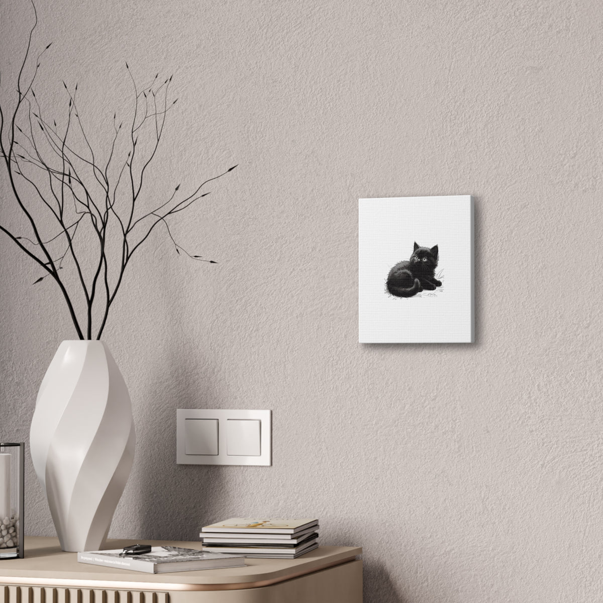 Black Kitten Illustration Canvas Stretched | Cute Cat Wall Art- Nursery & Kids room Decor, Twixie Collection- Bestie Best