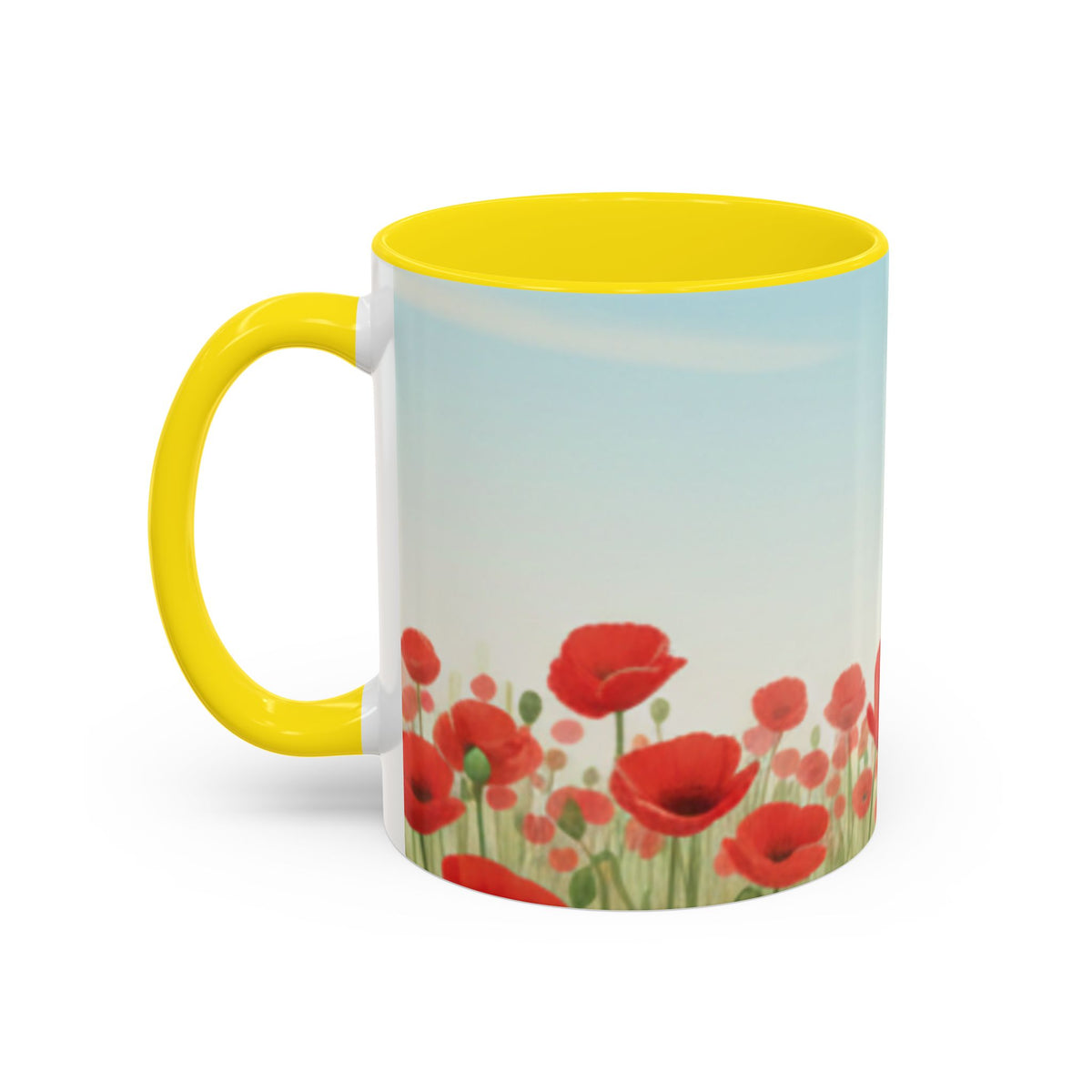 Poppy Field Accent Coffee Mug — Floral 11/15oz Ceramic Morning Cup Bright Uplifting