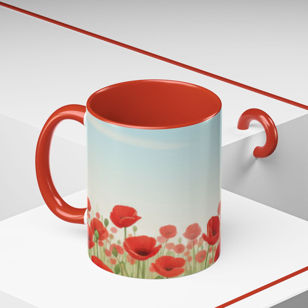 Poppy Field Accent Coffee Mug — Floral 11/15oz Ceramic Morning Cup Bright Uplifting