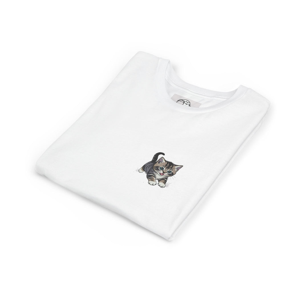 Tiny Grey Tabby Kitten Tee | Kids Cat Shirt, Pocket-Style Kitty Design- Paloma Collection