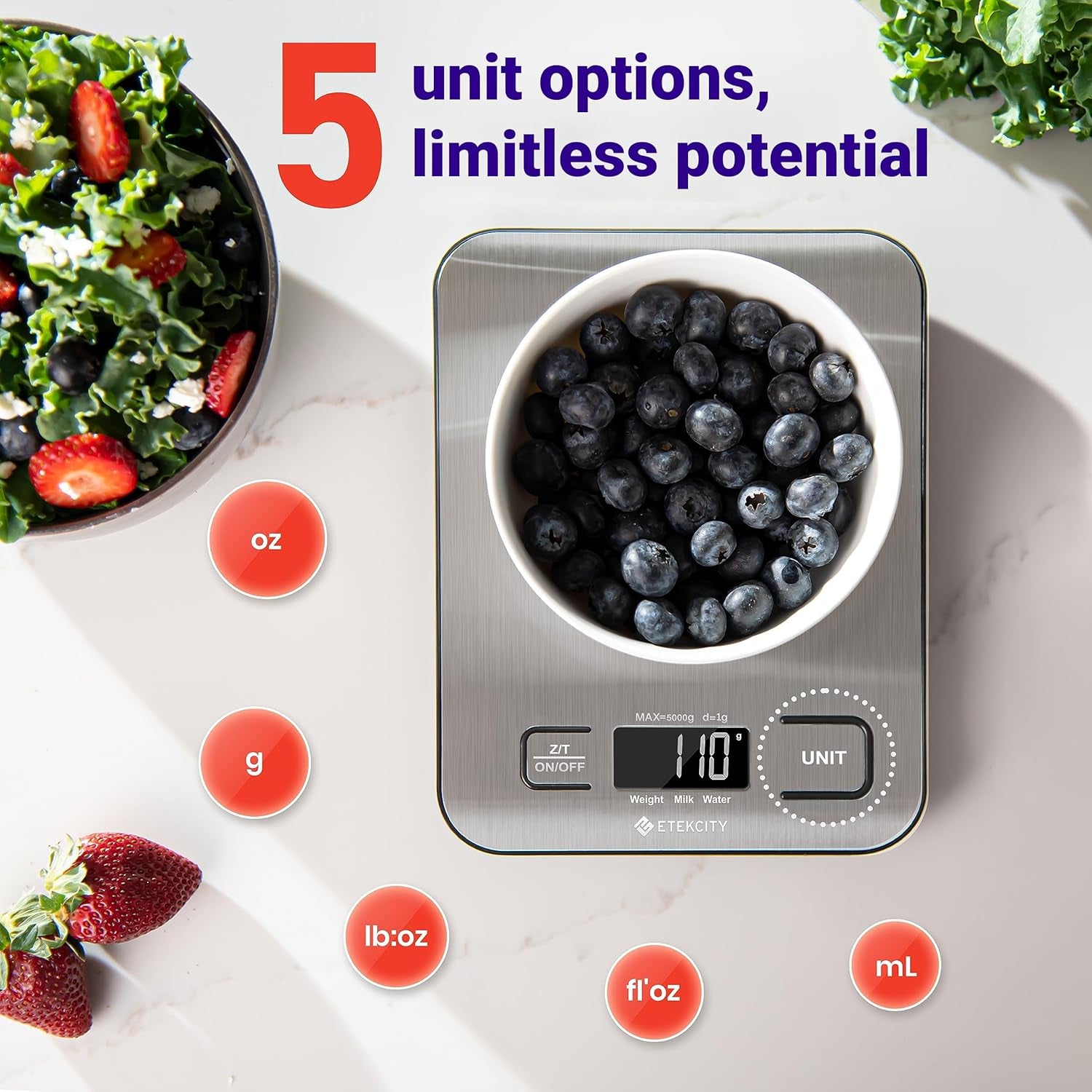 Food Kitchen Scale, Digital Grams and Ounces, 11Lb | Tare Function, Ideal for Baking, Weight Loss, Keto, Meal Prep, Packages, Liquids and Jewelry, 304 Stainless Steel