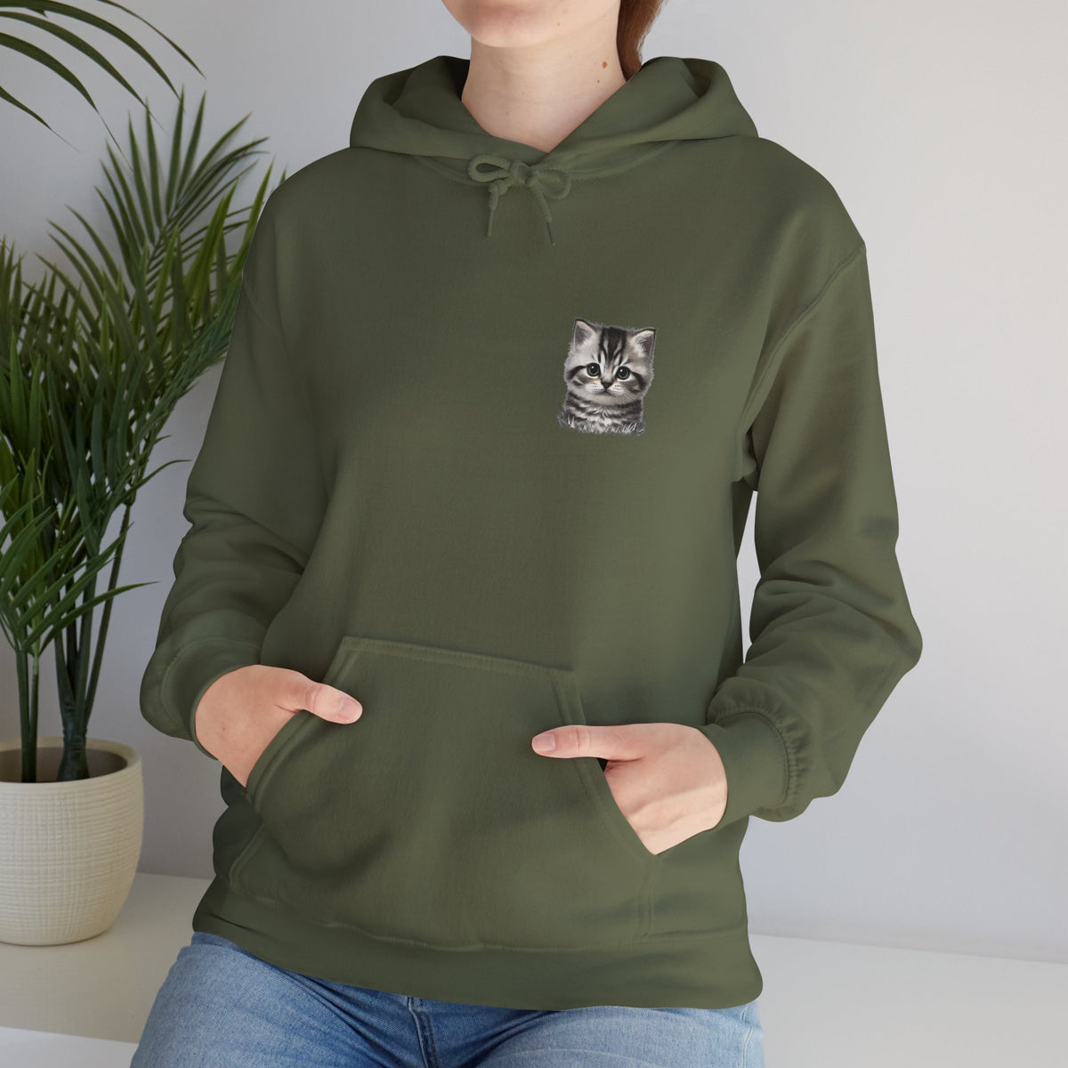 Proper Cat Portrait Illustration Hoodie | Small Chest Print, Bestie Best Collection